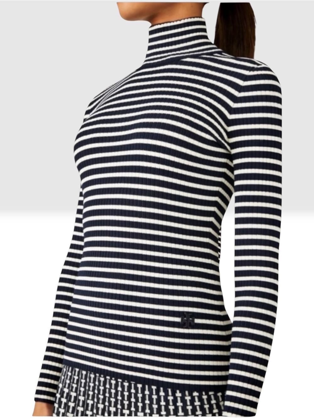 TORY BURCH SPORT STRIPED RIBBED TECH KNIT TURTLENECK